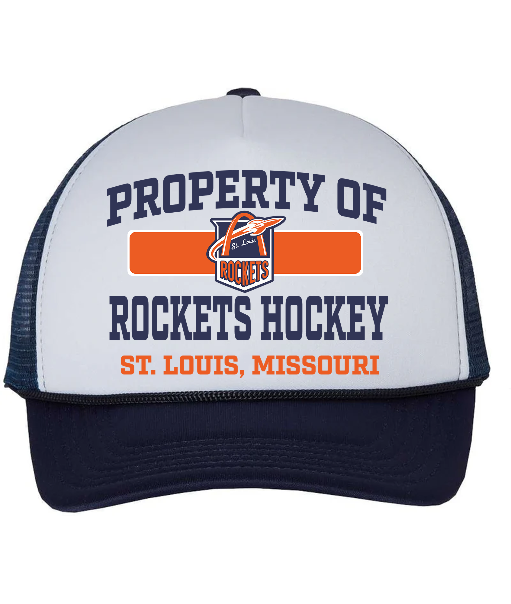 Rockets St. Louis Apparel STL Sports Hockey Team Shop Blues Novelty Missouri Discount Sale Best Price athlete athletic fanatics rally house sporty ice rink goal Blue navy white orange stripe